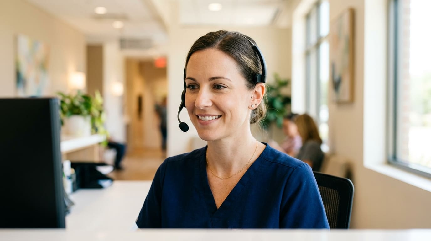 A practice staff member at a desk answering patient messages